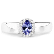 Bids.com 0.54 Carat Genuine Tanzanite and White Zircon .925 Sterling Silver Ring Rings