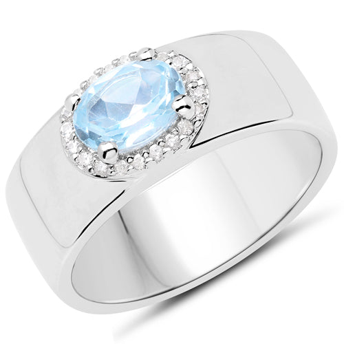 Bids.com 1.07 Carat Genuine Blue Topaz and White Topaz .925 Sterling Silver Ring Rings