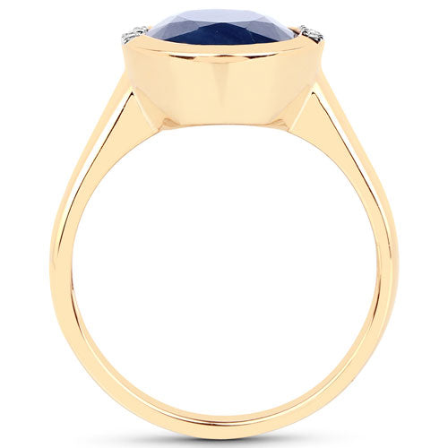 Bids.com 4.85 Carat Genuine Blue Sapphire and White Diamond 14K Yellow Gold Ring Rings