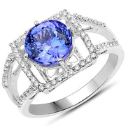 Bids.com 14K White Gold 3.26 Carat Genuine Tanzanite and White Diamond Ring Rings