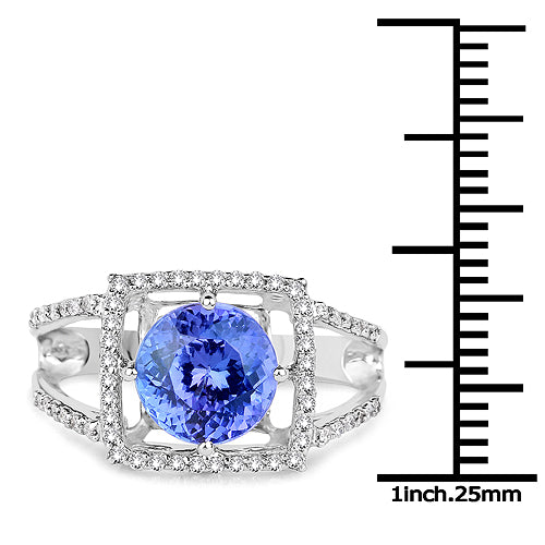 Bids.com 14K White Gold 3.26 Carat Genuine Tanzanite and White Diamond Ring Rings
