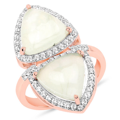 Bids.com 18K Rose Gold Plated 7.58 Carat Genuine Prehnite and White Topaz .925 Sterling Silver Ring Rings