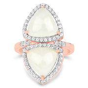 Bids.com 18K Rose Gold Plated 7.58 Carat Genuine Prehnite and White Topaz .925 Sterling Silver Ring Rings