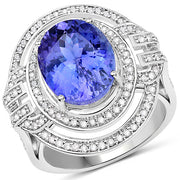 Bids.com 14K White Gold 6.83 Carat Genuine Tanzanite and White Diamond Ring Rings