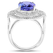 Bids.com 14K White Gold 6.83 Carat Genuine Tanzanite and White Diamond Ring Rings