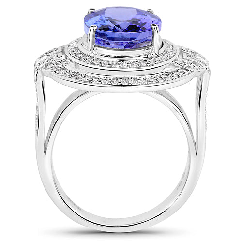 Bids.com 14K White Gold 6.83 Carat Genuine Tanzanite and White Diamond Ring Rings