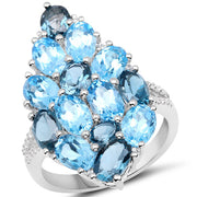 Bids.com 6.69 Carat Genuine Swiss Blue Topaz, London Blue Topaz and White Zircon .925 Sterling Silver Ring Rings