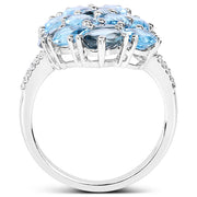 Bids.com 6.69 Carat Genuine Swiss Blue Topaz, London Blue Topaz and White Zircon .925 Sterling Silver Ring Rings