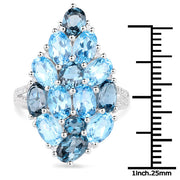 Bids.com 6.69 Carat Genuine Swiss Blue Topaz, London Blue Topaz and White Zircon .925 Sterling Silver Ring Rings