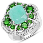 Bids.com 5.49 Carat Genuine Emerald, Chrome Diopside and White Diamond .925 Sterling Silver Ring Rings