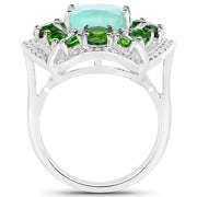 Bids.com 5.49 Carat Genuine Emerald, Chrome Diopside and White Diamond .925 Sterling Silver Ring Rings
