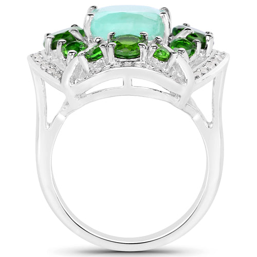 Bids.com 5.49 Carat Genuine Emerald, Chrome Diopside and White Diamond .925 Sterling Silver Ring Rings
