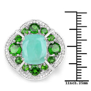 Bids.com 5.49 Carat Genuine Emerald, Chrome Diopside and White Diamond .925 Sterling Silver Ring Rings