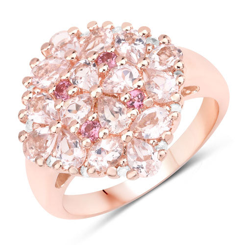 Bids.com "2.36 Carat Genuine Morganite, Pink Tourmaline and White Diamond .925 Sterling Silver Ring Rings
