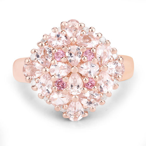 Bids.com "2.36 Carat Genuine Morganite, Pink Tourmaline and White Diamond .925 Sterling Silver Ring Rings