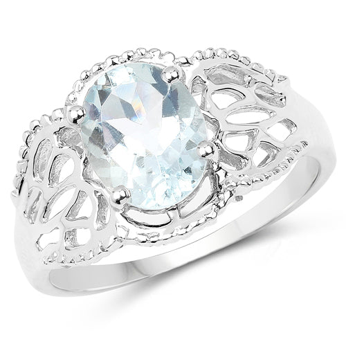 Bids.com 1.50 Carat Genuine Aquamarine .925 Sterling Silver Ring Rings