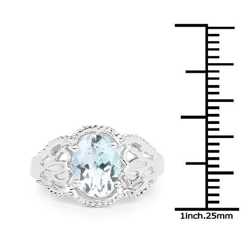 Bids.com 1.50 Carat Genuine Aquamarine .925 Sterling Silver Ring Rings