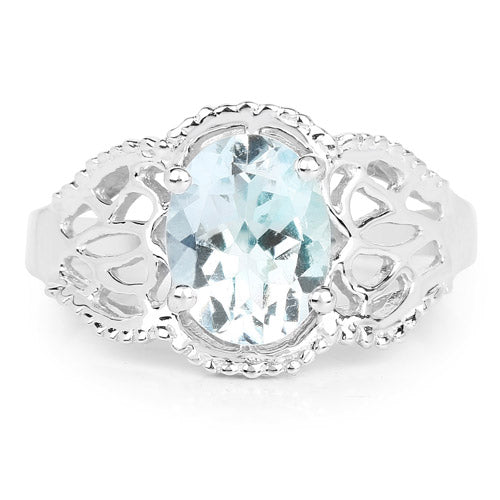 Bids.com 1.50 Carat Genuine Aquamarine .925 Sterling Silver Ring Rings