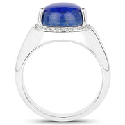 Bids.com 5.52 Carat Genuine Lapis and White Zircon .925 Sterling Silver Ring Rings