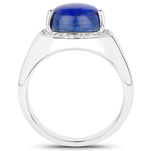 Bids.com 5.52 Carat Genuine Lapis and White Zircon .925 Sterling Silver Ring Rings