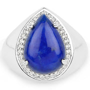 Bids.com 5.52 Carat Genuine Lapis and White Zircon .925 Sterling Silver Ring Rings