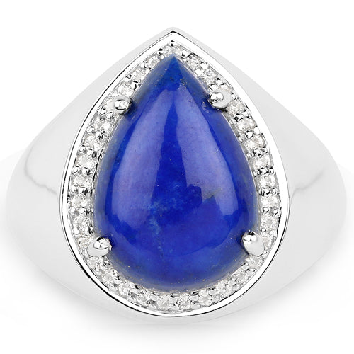 Bids.com 5.52 Carat Genuine Lapis and White Zircon .925 Sterling Silver Ring Rings