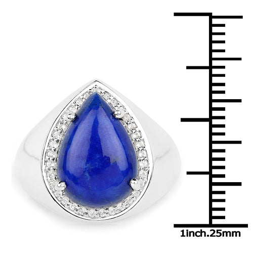 Bids.com 5.52 Carat Genuine Lapis and White Zircon .925 Sterling Silver Ring Rings