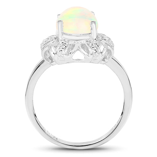 Bids.com 1.73 Carat Genuine Ethiopian Opal & White Topaz .925 Sterling Silver Ring Rings