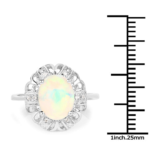 Bids.com 1.73 Carat Genuine Ethiopian Opal & White Topaz .925 Sterling Silver Ring Rings