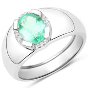 Bids.com 1.10 Carat Genuine Emerald and White Topaz .925 Sterling Silver Ring Rings