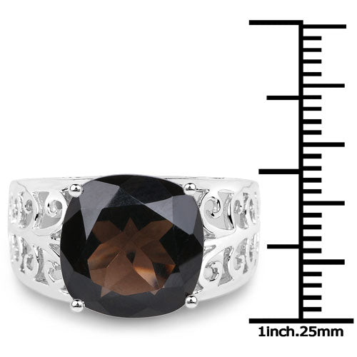 Bids.com 7.09 Carat Genuine Smoky Quartz .925 Sterling Silver Ring Rings