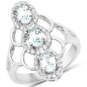 Bids.com 1.54 Carat Genuine Aquamarine and White Zircon .925 Sterling Silver Ring Rings