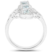 Bids.com 1.54 Carat Genuine Aquamarine and White Zircon .925 Sterling Silver Ring Rings