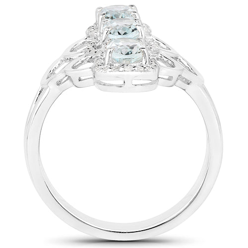 Bids.com 1.54 Carat Genuine Aquamarine and White Zircon .925 Sterling Silver Ring Rings