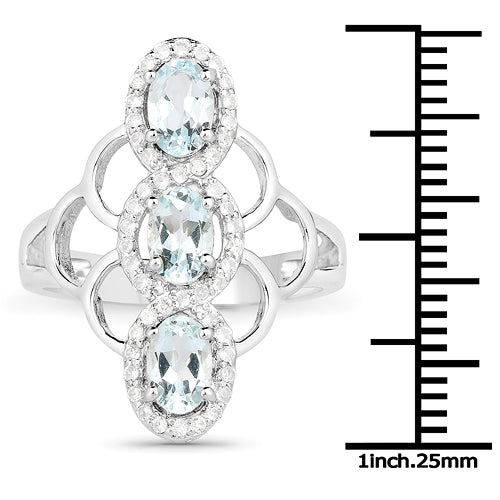 Bids.com 1.54 Carat Genuine Aquamarine and White Zircon .925 Sterling Silver Ring Rings
