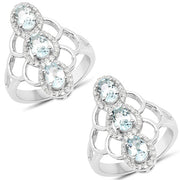 Bids.com 1.54 Carat Genuine Aquamarine and White Zircon .925 Sterling Silver Ring Rings