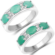Bids.com 1.38 Carat Genuine Emerald and White Topaz .925 Sterling Silver Ring Rings