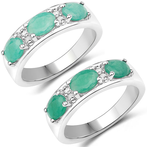 Bids.com 1.38 Carat Genuine Emerald and White Topaz .925 Sterling Silver Ring Rings