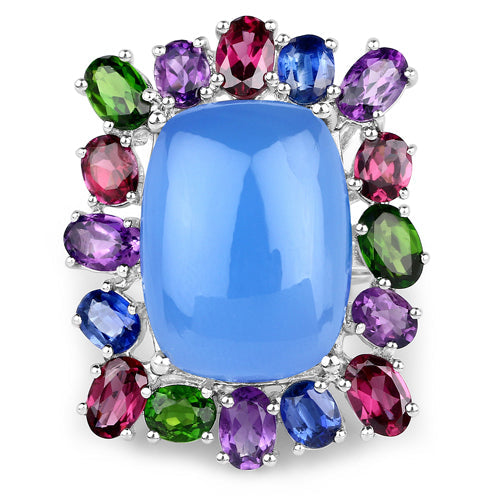 Bids.com 26.67 Carat Genuine Multi Stones .925 Sterling Silver Ring Rings