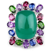 Bids.com 26.67 Carat Genuine Multi Stones .925 Sterling Silver Ring Rings
