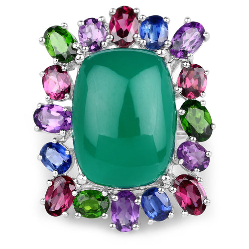 Bids.com 26.67 Carat Genuine Multi Stones .925 Sterling Silver Ring Rings