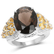 Bids.com 9.74 Carat Genuine Smoky Quartz, Citrine & White Topaz .925 Sterling Silver Ring Rings