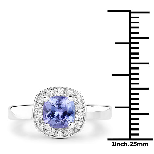 Bids.com 1.51 Carat Genuine Tanzanite and White Topaz .925 Sterling Silver ring Rings