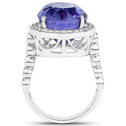 Bids.com 18.50 Carat Genuine Tanzanite and White Diamond 18K White Gold Ring Rings