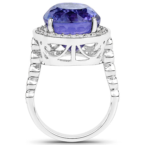 Bids.com 18.50 Carat Genuine Tanzanite and White Diamond 18K White Gold Ring Rings