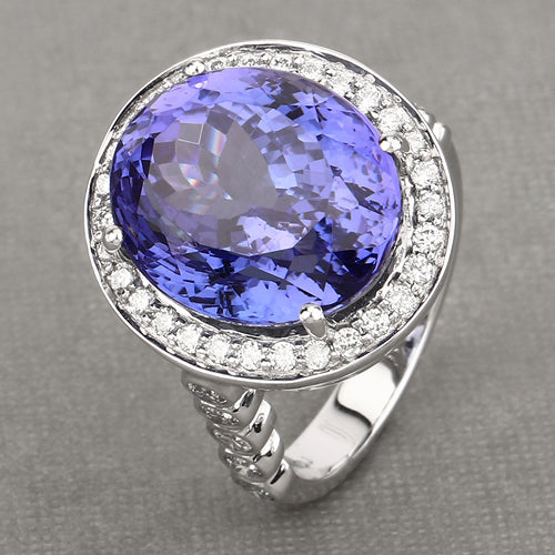 Bids.com 18.50 Carat Genuine Tanzanite and White Diamond 18K White Gold Ring Rings