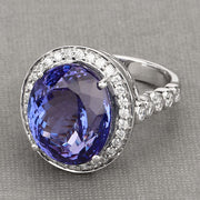 Bids.com 18.50 Carat Genuine Tanzanite and White Diamond 18K White Gold Ring Rings