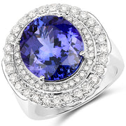 Bids.com 10.79 Carat Genuine Tanzanite and White Diamond 18K White Gold Ring Rings
