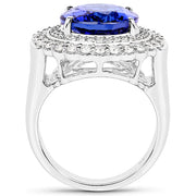 Bids.com 10.79 Carat Genuine Tanzanite and White Diamond 18K White Gold Ring Rings