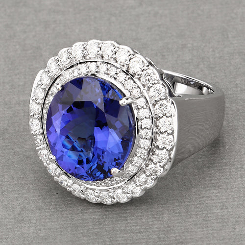 Bids.com 10.79 Carat Genuine Tanzanite and White Diamond 18K White Gold Ring Rings